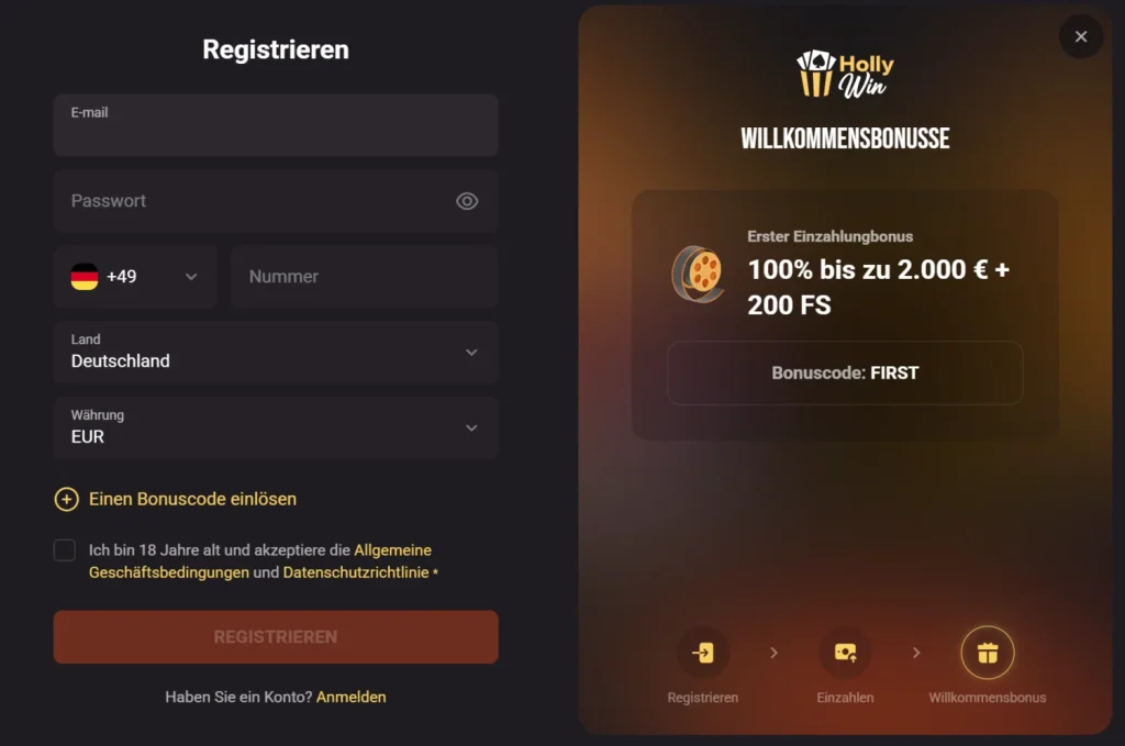 Hollywin Casino Registrierung
