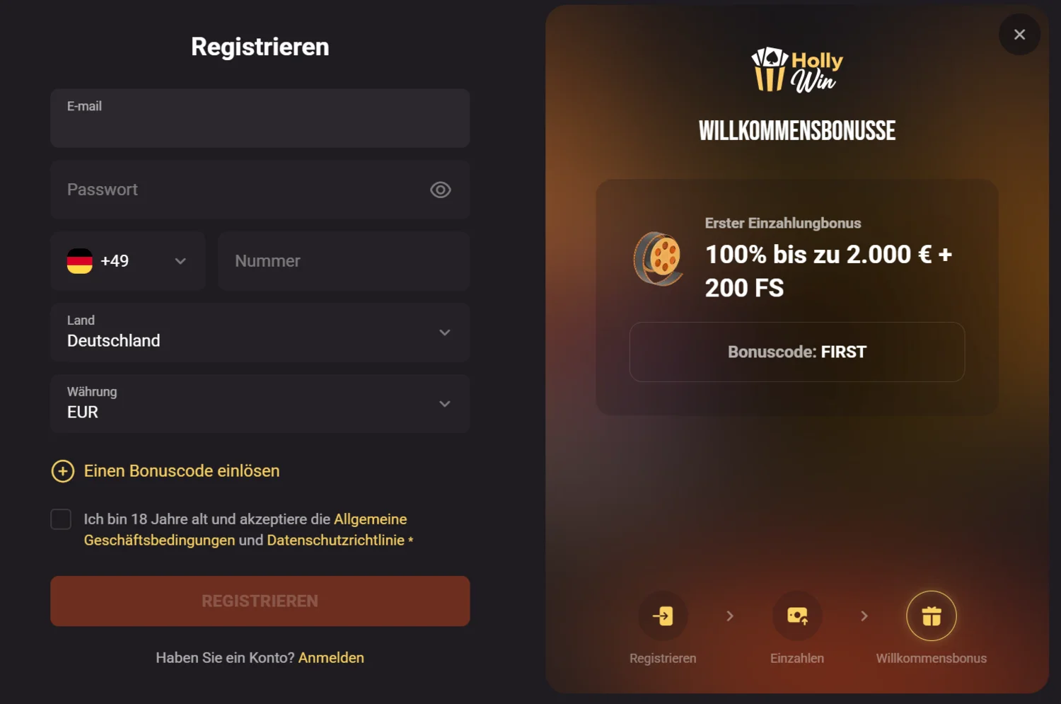 Hollywin Casino Registrierung