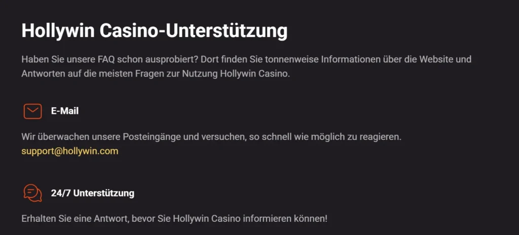 Hollywin Casino Kundensupport